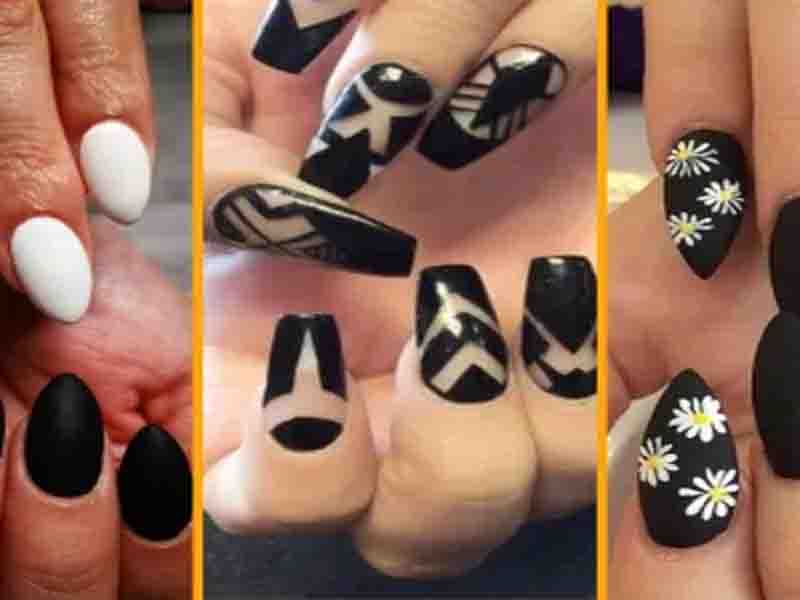 Decorated black nail designs